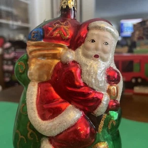 Vtg 7" Jumbo Santa's Best European Style Glass Hand Blown Santa Sleigh Ornament  - Picture 1 of 24