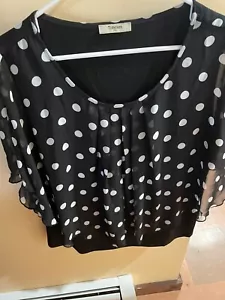 Timeson Bluse Damen XXL schwarz weiß gepunktet transparent gefüttert Ref # JC 113 - Bild 1 von 5