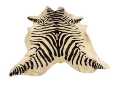 Alfombra de cuero de vaca - Estampado negro cebra en beige claro -72" de ancho x 78"-REGALO DE GRADUACIÓN Foto 1 de 4