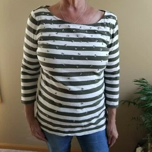Banana Republic Womens Striped 3/4 Sleeve Embellished Jeweled Tshirt Large - Picture 1 of 3
