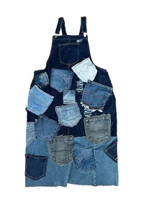 Women's Denim Pinafore Dress Size 14-16 Patchwork upcycled - Picture 1 of 6