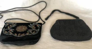 Vintage Two BLACK Velvet w/ Beading Evening Purse Handbag Defective Womens - Picture 1 of 23