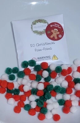 FESTIVE CHRISTMAS POM POMS XMAS ARTS CRAFTS SNOWBALLS FREE POSTAGE - Image 1 of 3