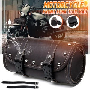 Motorcycle Front Fork Tool Side Saddle Bag Panier Luggage Storage PU leather  - Foto 1 di 11