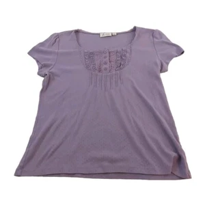 D & Co Denim & Co Womens Large Shirt Top Purple Short Sleeve Stretch - Picture 1 of 6