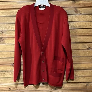 Vintage Salvatore Ferragamo Red Wool Cardigan Sweater Size Large Luxury Italy - Picture 1 of 12