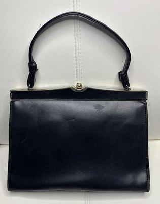 Vintage 1960s JACLYN USA Purse Handbag Black Clutch Gold Metal Top Handle Bag - Image 1 of 4