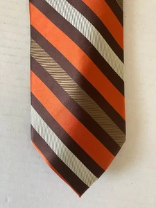Umolorenzo Collection Men's Necktie Tie Polyester Orange Brown Gray Stripe 58" - Picture 1 of 6
