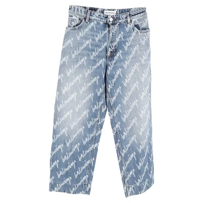 Balenciaga Unifit Navy Logo Detail Baggy Jeans in Blue Denim - Image 1 of 4