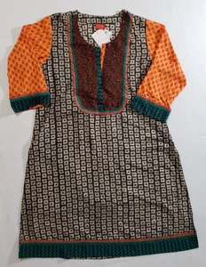L'effet Ladies Kurtha XXL Multicolor Embroidery Sequin V-Neck 3/4 Sleeve - Picture 1 of 5