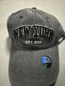 NY New York Est. 1625 Mütze Mütze Erwachsene verstellbar grau verfärbt Baumwolle - Bild 1 von 7