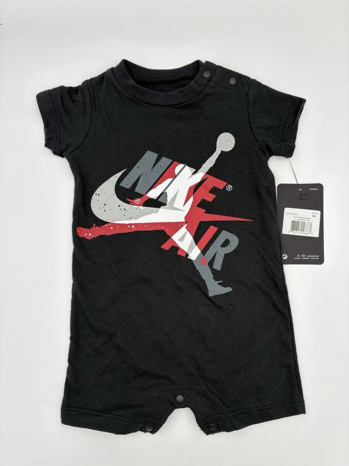 Nike Air Jordan Infant Romper One Piece Shorts Outfit 6M Black/Red/White/Grey - Image 1 of 1