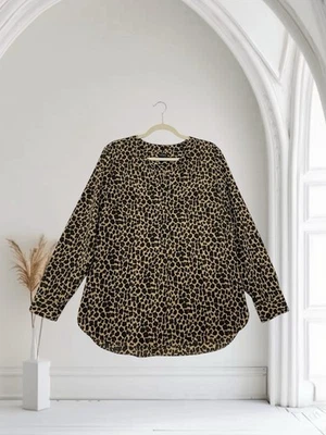 Talbots Women’s Leopard Print Popover Top Size Large Lightweight Button Front - Image 1 of 4
