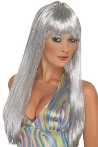 Smiffys Glitter Disco Wig, Silver - Picture 1 of 2