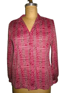 1970s VERA Neumann Pink Merlot Brown White Wavy Geometric Print Blouse Top - Picture 1 of 6