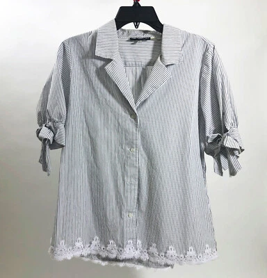 Karl Lagerfeld Paris Dobladillo de Encaje Mangas 3/4 Pajarita Blanco y Negro Rayas Talla Med Foto 1 de 4