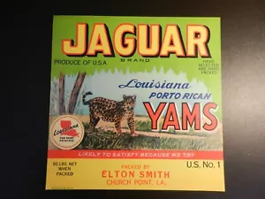 ETIQUETA VINTAGE JAGUAR LOUISIANA PORTO RICAN ÑAMS SIN USAR. Aprox. 9"" X 8 3/4"" - Imagen 1 de 1
