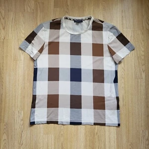 Aquascutum T-Shirt Top House Block Chunky Check Size LARGE Brown Beige - Picture 1 of 7