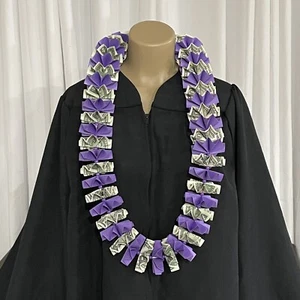 Abschlussgeld Lei 25 knackige neue Scheine präzise gefaltet helllila mit Perlen - Bild 1 von 4