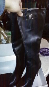 Versace Collection Neu mit Karton Schwarz Leder Plateau Reißverschluss Stiefel 40 9,5 Kniehoher Absatz - Bild 1 von 12