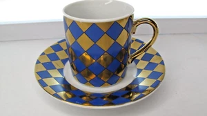 Taza y platillo espresso Demitasse oro diamante arlequín mesa decoración café - Imagen 1 de 6