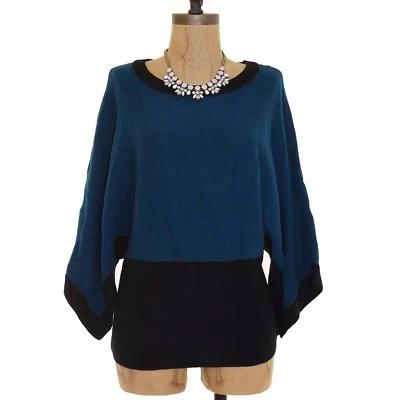 Alfani Kimono Sleeve Colorblock Sweater Top XS Ribbed Teal Black Cozy EUC B5 - Image 1 of 3