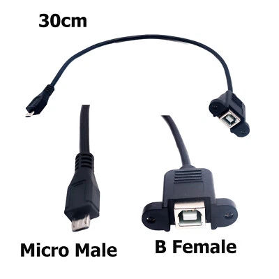 1x USB 2.0 B Female Socket Printer Panel Mount To Micro USB 5 Pin Male Cable 1FT - Image 1 of 4