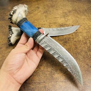 Collectible Straightback Knife Fixed Blade Rare Hunting Damascus Steel Antler S