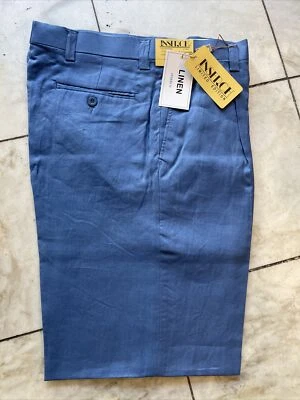 PANTALONES INSERCH PLISADOS 100% LINO COLOR AZUL HOMBRE TALLA 54 NUEVOS CON ETIQUETAS Foto 1 de 4