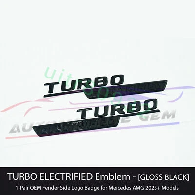Fabricante de equipos originales turbo electrificado AMG guardabarros emblema NEGRO BRILLANTE insignia Mercedes C43 GLC43 Foto 1 de 2