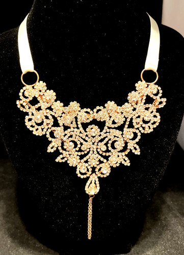 VETEMENTS Collana bavaglino cristallo tono oro rosa Nuova