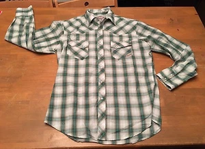 VTG Style men's WRANGLER Wrancher Western button up Green L/S shirt EUC - Picture 1 of 4
