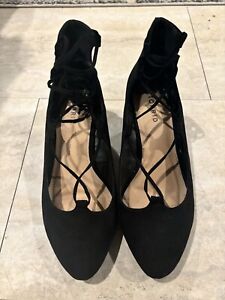 Torrid Mini Wedges Womens Lace Up Faux Suede Black Shoes Platform 9W- New