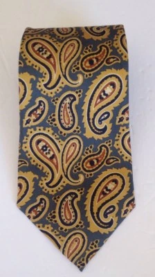 Галстук J CREW 100% шелк сделано в США геометрический золотой синий 57,5 дюйма L X 3,75 дюйма W - Изображение 1 из 4