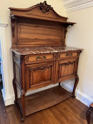 Antique Serving Hutch with Marble Top Cover