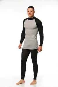 Merino Wool Men's Thermal Long Sleeve Shirt Turtle Neck Gray/Black - Bild 1 von 3