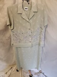 Leslie Fay Gr. 16 grün Blumenmuster kurzarmiges Kleid Anzug - Bild 1 von 6