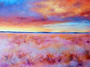 RICHARD FREER ORIGINAL OIL "Sun & Snow" Landscape Fresh Flower Garden PAINTING - Picture 1 of 1