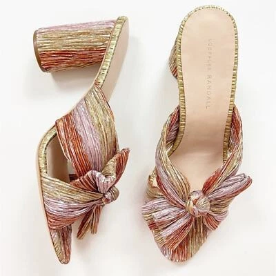 Loeffler Randall Penny Tacón Plisado Lazo Dorado Rosa Jengibre Rayas Nuevo en Caja Nuevo con Etiquetas 11.5 Foto 1 de 4