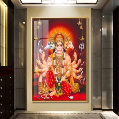 Lord Panchmukhi Hanuman; Hindu God Crystal porcelain painting Aluminum frame - image 1 of 4