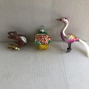 Vtg Ornaments From West Germany Crane Clip On Squirrel Clip On Flower Basket (3) - Picture 1 of 6
