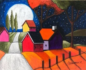 Kunstwerk, Kunstgemälde, Schnee auf Weihnachtslandschaft. Mondlicht 8 x 10 Zoll - Bild 1 von 2