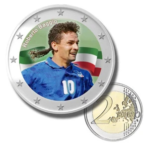 Moneda de 2 euros color Roberto Baggio estrella de fútbol - moneda de 2 euros color sin circular - Imagen 1 de 4