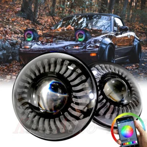 7inch LED RGB Demon Halo Headlights Combo Chasing For 90-97 Mazda Miata MX5 MX-5 - Picture 1 of 9