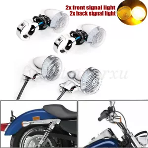 Chrome Motorcycle 41mm Clamp Front Rear LED Turn Signal Light For Harley Custom - Picture 1 of 12