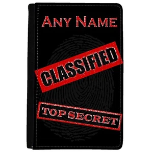 PERSONALISED TOP SECRET SPY PRINT FAUX LEATHER UK PASSPORT COVER/HOLDER HOLIDAY - Picture 1 of 4