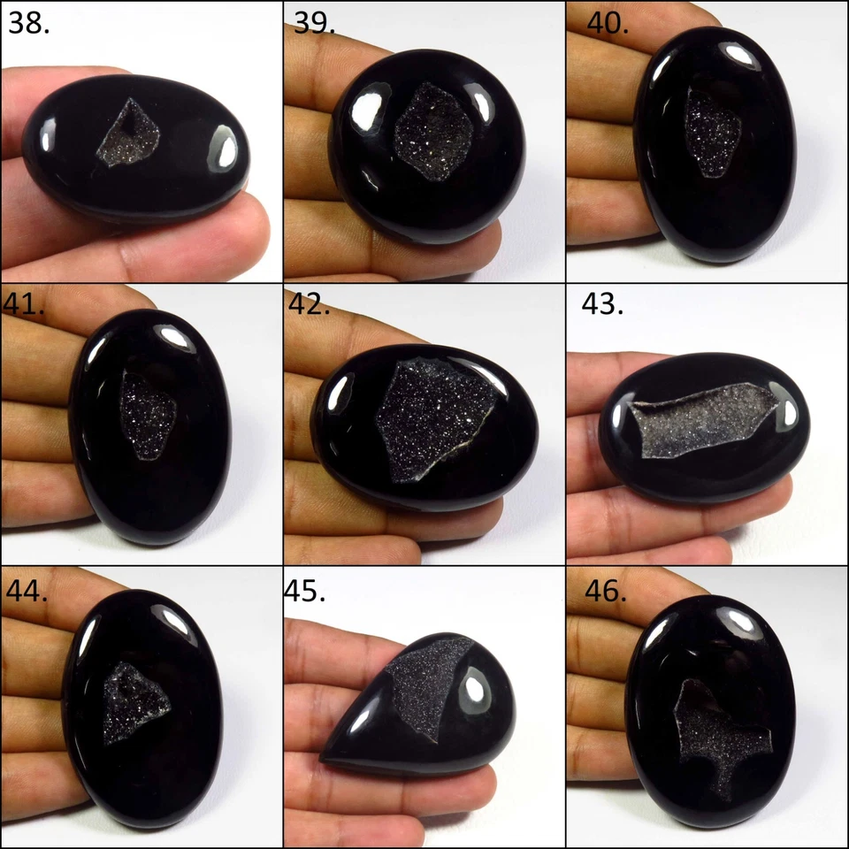 Onyx Druzy Agate Geode Cabs Mix Shape Black Onyx 46-117Cts Natural Gemstone OD-1 - Image 1 of 1