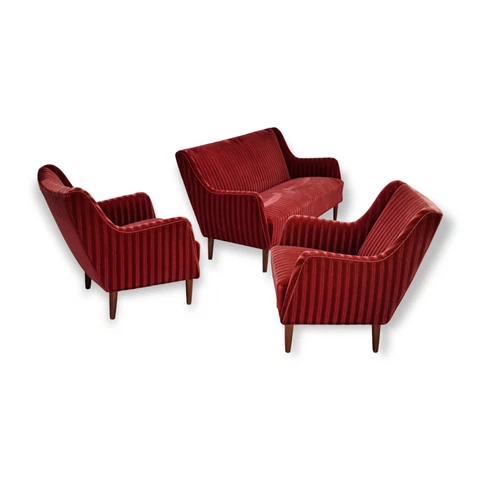 60s, Danish design, sofa set, 2 armchairs + sofa, velour, original very good con Cover