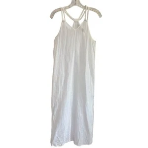 Rachel Zoe 100% Leinen weiß transparent Racerback Maxikleid Schwimmüberzug geflochten Gr. S - Bild 1 von 7