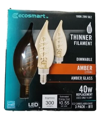 EcoSmart 40-Watt Equivalent BA11 Dimmable E12 Candelabra Fine Bendy 2 BOXES  - Image 1 of 4